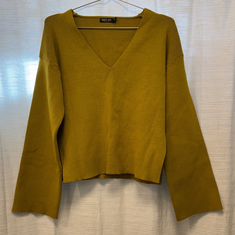 Golden Olive V-Neck Sweater